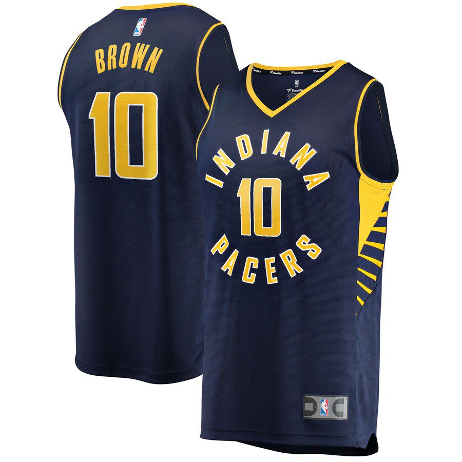 Men Indiana Pacers 10 Kendall Brown Fanatics Branded Navy Fast Break Replica NBA Jersey